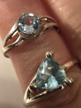 Sterling Silver Blue Topaz Heart & Round Ring Set